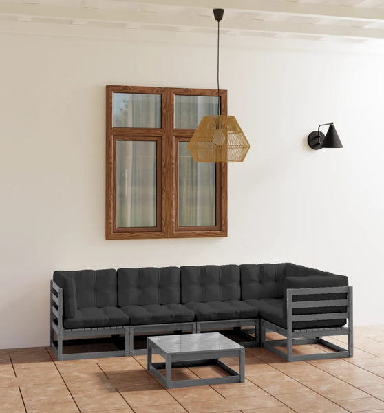 6-tlg. Garten-Lounge-Set mit Kissen Kiefer Massivholz