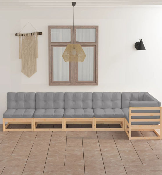 6-tlg. Garten-Lounge-Set mit Kissen Kiefer Massivholz