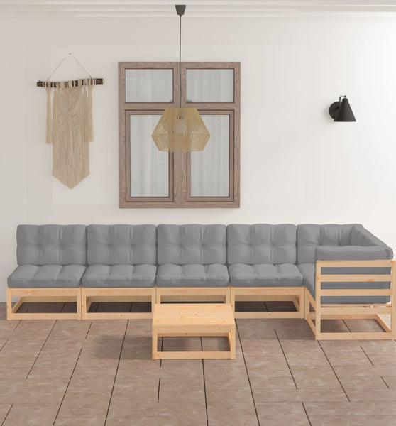 7-tlg. Garten-Lounge-Set mit Kissen Kiefer Massivholz