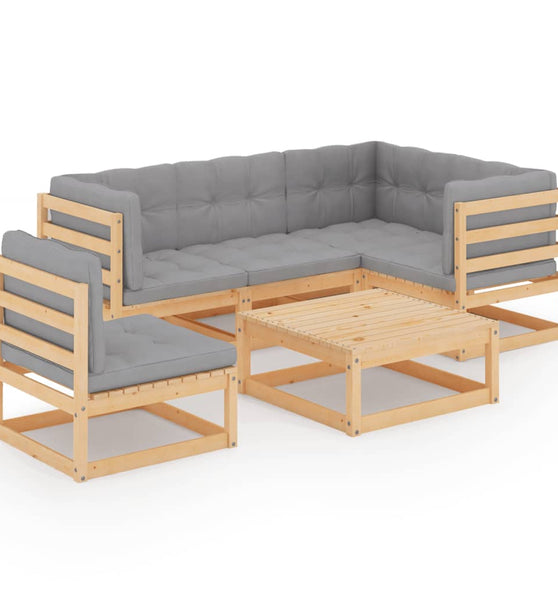 6-tlg. Garten-Lounge-Set mit Kissen Kiefer Massivholz