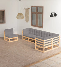 6-tlg. Garten-Lounge-Set mit Kissen Kiefer Massivholz