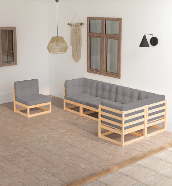 6-tlg. Garten-Lounge-Set mit Kissen Kiefer Massivholz