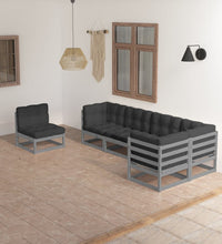 6-tlg. Garten-Lounge-Set mit Kissen Kiefer Massivholz