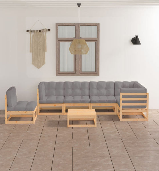 7-tlg. Garten-Lounge-Set mit Kissen Massivholz Kiefer