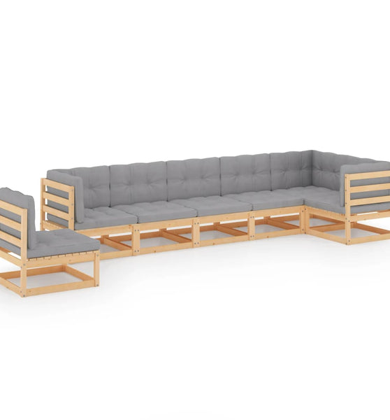 7-tlg. Garten-Lounge-Set mit Kissen Massivholz Kiefer