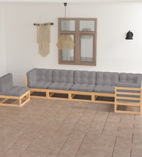 7-tlg. Garten-Lounge-Set mit Kissen Massivholz Kiefer