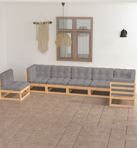 7-tlg. Garten-Lounge-Set mit Kissen Massivholz Kiefer