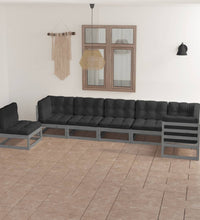 7-tlg. Garten-Lounge-Set mit Kissen Massivholz Kiefer