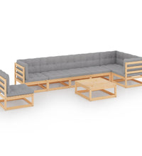 8-tlg. Garten-Lounge-Set mit Kissen Massivholz Kiefer