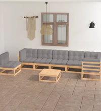 8-tlg. Garten-Lounge-Set mit Kissen Massivholz Kiefer