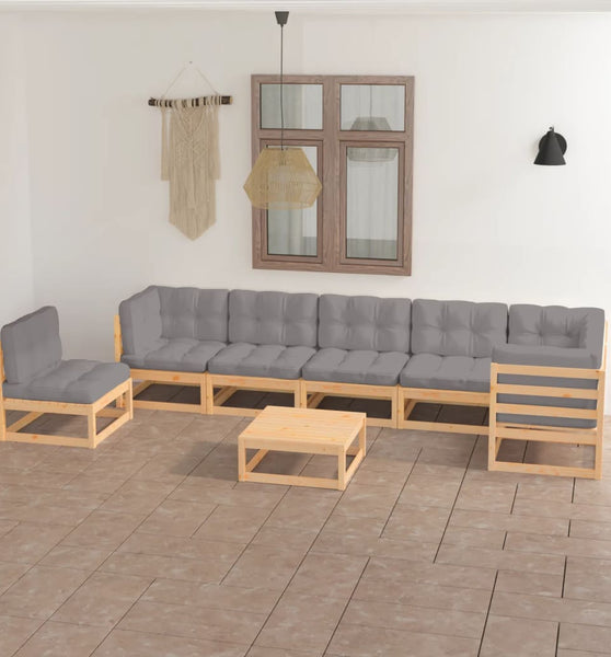 8-tlg. Garten-Lounge-Set mit Kissen Massivholz Kiefer