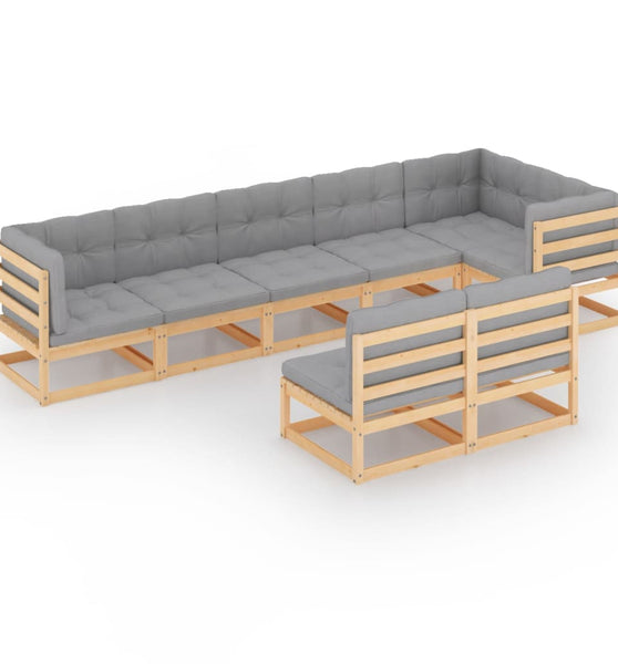 8-tlg. Garten-Lounge-Set mit Kissen Massivholz Kiefer