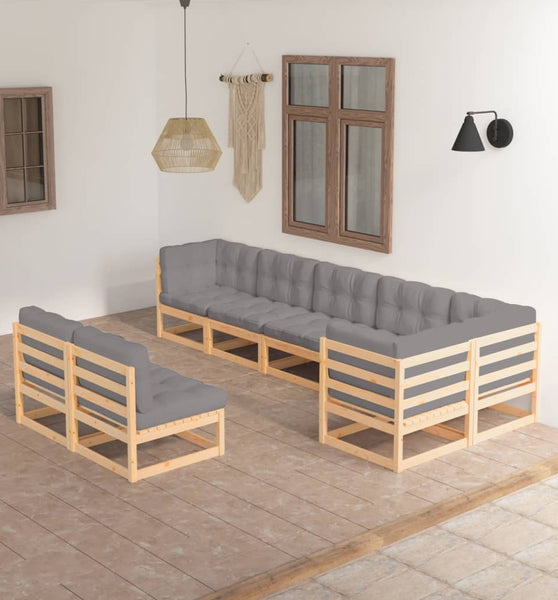 8-tlg. Garten-Lounge-Set mit Kissen Massivholz Kiefer