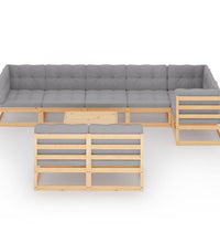 9-tlg. Garten-Lounge-Set mit Kissen Massivholz Kiefer