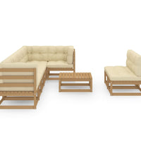 9-tlg. Garten-Lounge-Set mit Kissen Massivholz Kiefer