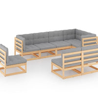 8-tlg. Garten-Lounge-Set mit Kissen Massivholz Kiefer