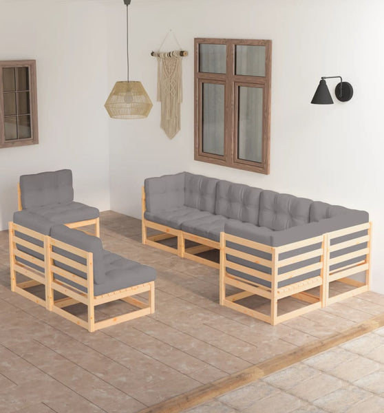 8-tlg. Garten-Lounge-Set mit Kissen Massivholz Kiefer