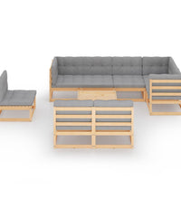 9-tlg. Garten-Lounge-Set mit Kissen Massivholz Kiefer