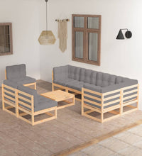 9-tlg. Garten-Lounge-Set mit Kissen Massivholz Kiefer