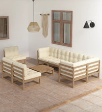 9-tlg. Garten-Lounge-Set mit Kissen Massivholz Kiefer