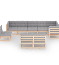 9-tlg. Garten-Lounge-Set mit Kissen Massivholz Kiefer