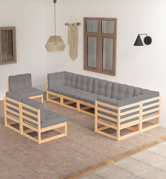 9-tlg. Garten-Lounge-Set mit Kissen Massivholz Kiefer