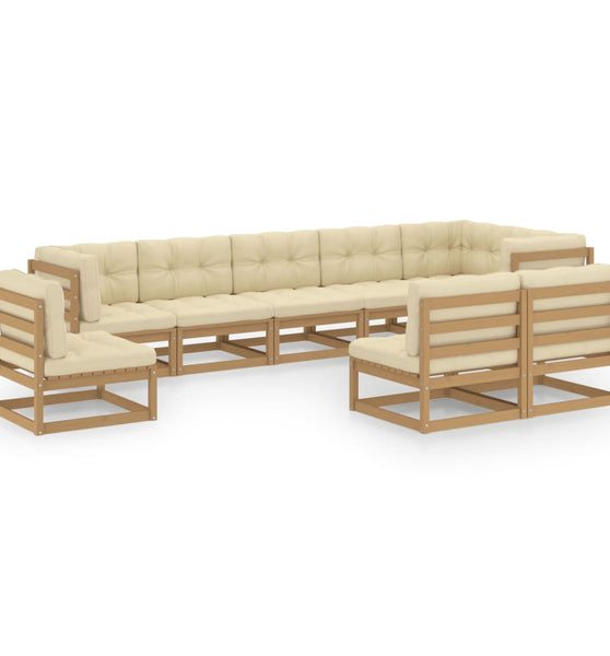 9-tlg. Garten-Lounge-Set mit Kissen Massivholz Kiefer