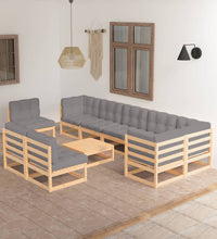 10-tlg. Garten-Lounge-Set mit Kissen Massivholz Kiefer