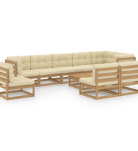 10-tlg. Garten-Lounge-Set mit Kissen Massivholz Kiefer