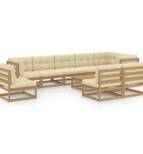 10-tlg. Garten-Lounge-Set mit Kissen Massivholz Kiefer