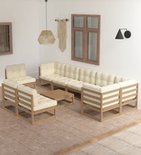 10-tlg. Garten-Lounge-Set mit Kissen Massivholz Kiefer