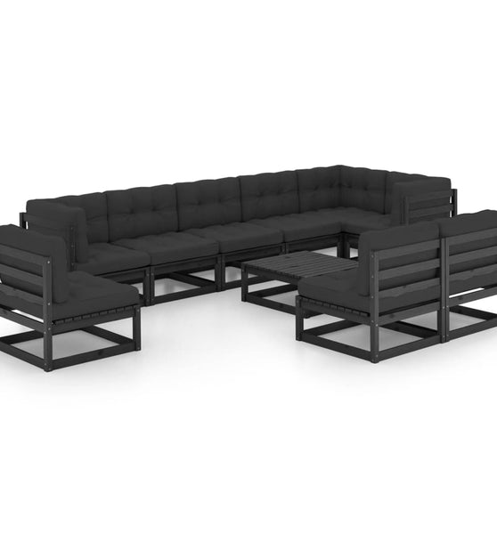 10-tlg. Garten-Lounge-Set mit Kissen Massivholz Kiefer