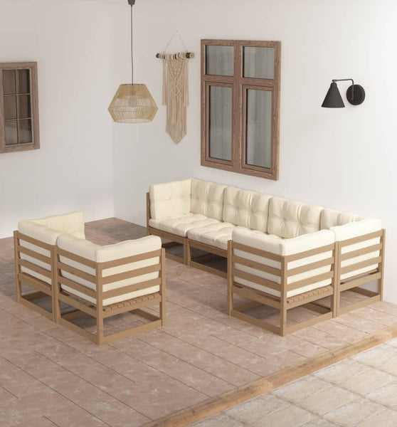 7-tlg. Garten-Lounge-Set mit Kissen Massivholz Kiefer