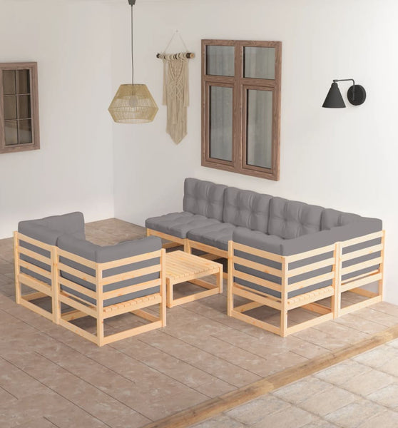 8-tlg. Garten-Lounge-Set mit Kissen Massivholz Kiefer