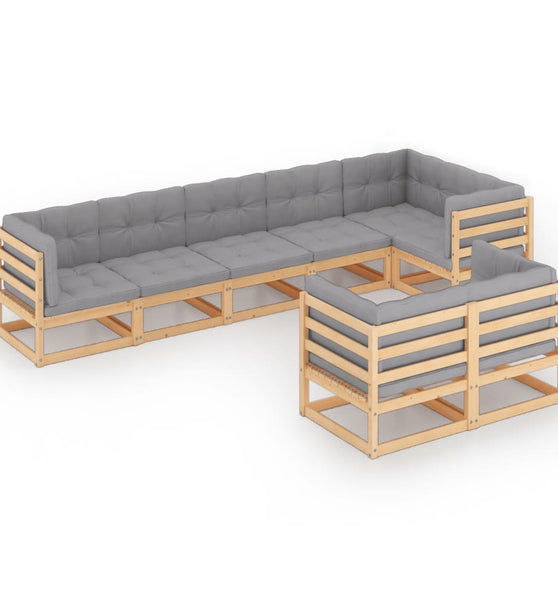 8-tlg. Garten-Lounge-Set mit Kissen Massivholz Kiefer