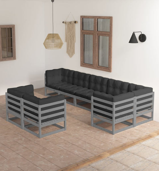 8-tlg. Garten-Lounge-Set mit Kissen Massivholz Kiefer