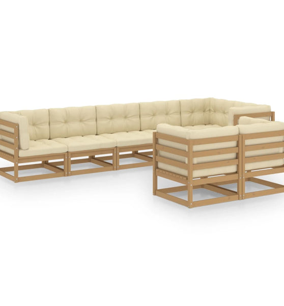 8-tlg. Garten-Lounge-Set mit Kissen Massivholz Kiefer