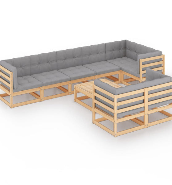 9-tlg. Garten-Lounge-Set mit Kissen Massivholz Kiefer