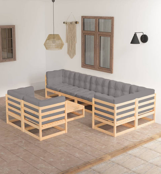 9-tlg. Garten-Lounge-Set mit Kissen Massivholz Kiefer