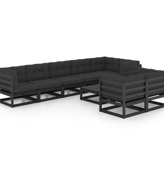 9-tlg. Garten-Lounge-Set mit Kissen Massivholz Kiefer