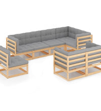 8-tlg. Garten-Lounge-Set mit Kissen Massivholz Kiefer