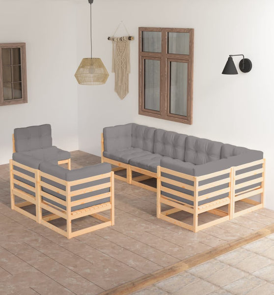 8-tlg. Garten-Lounge-Set mit Kissen Massivholz Kiefer