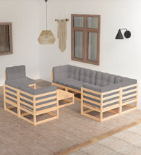 9-tlg. Garten-Lounge-Set mit Kissen Massivholz Kiefer