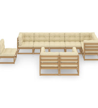 9-tlg. Garten-Lounge-Set mit Kissen Massivholz Kiefer