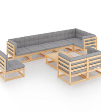 10-tlg. Garten-Lounge-Set mit Kissen Massivholz Kiefer