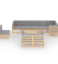 10-tlg. Garten-Lounge-Set mit Kissen Massivholz Kiefer