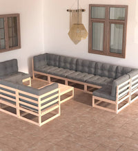 10-tlg. Garten-Lounge-Set mit Kissen Massivholz Kiefer