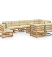 10-tlg. Garten-Lounge-Set mit Kissen Massivholz Kiefer