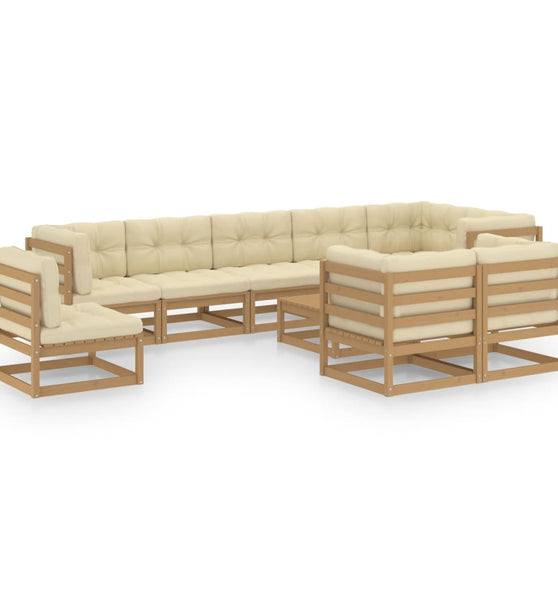 10-tlg. Garten-Lounge-Set mit Kissen Massivholz Kiefer
