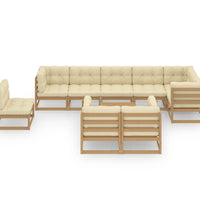 10-tlg. Garten-Lounge-Set mit Kissen Massivholz Kiefer
